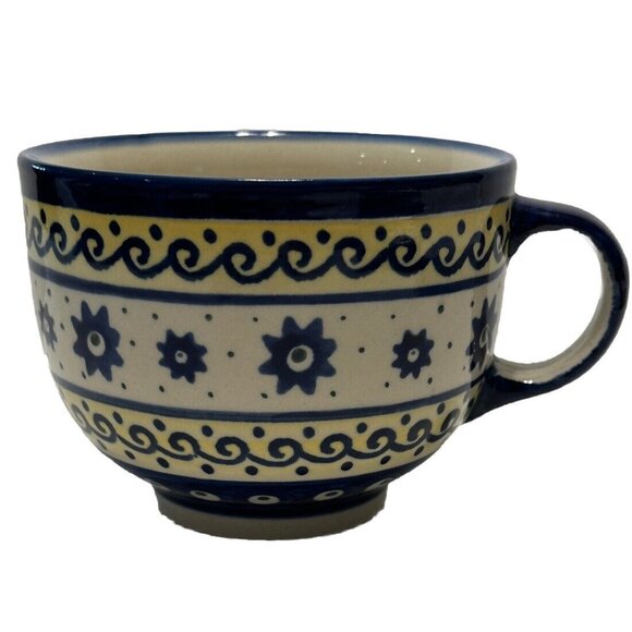 Boleslawiec Other - boleslawiec polish Art pottery Large Coffee Tea mug Soup Bowl Handle Yellow Sun